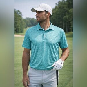 Southern Tide Baltic Teal Performance Golf Polo Shirt Pattern Men’s Large